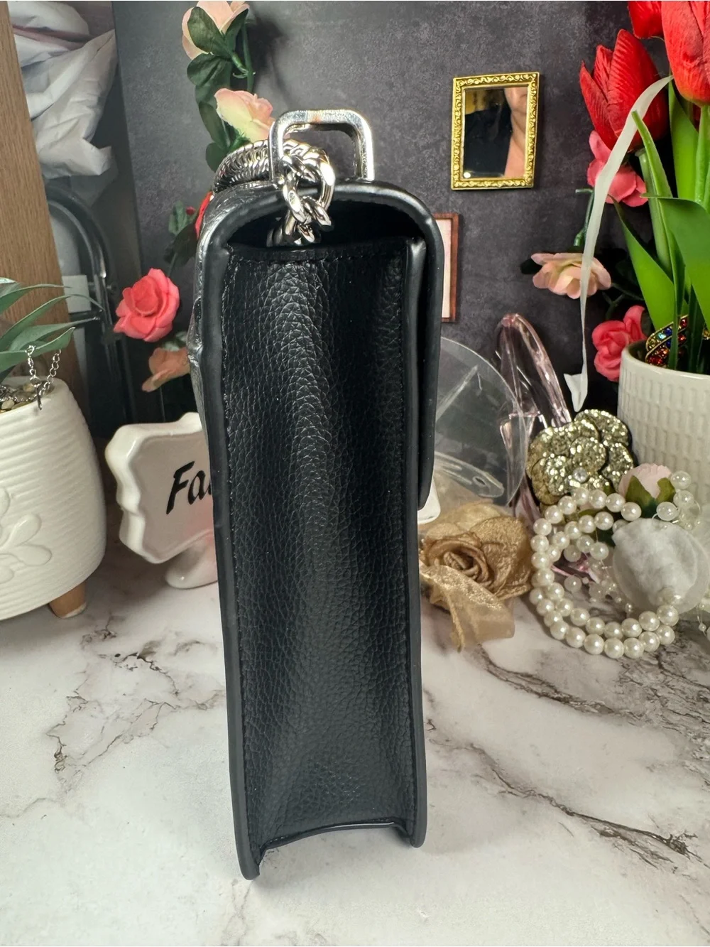 DKNY Black Logo Padlock Chain Crossbody Phone Bag
